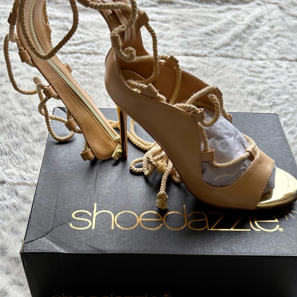 Shoe Dazzle Beige Lace-Up Heels